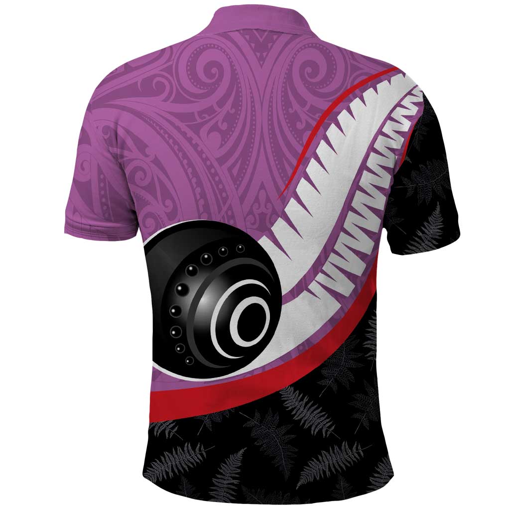 Personalised Aotearoa Lawn Bowls Polo Shirt Maori and Silver Fern Sporty Style Pink Color - Aussie Hoodie