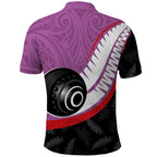 Personalised Aotearoa Lawn Bowls Polo Shirt Maori and Silver Fern Sporty Style Pink Color - Aussie Hoodie