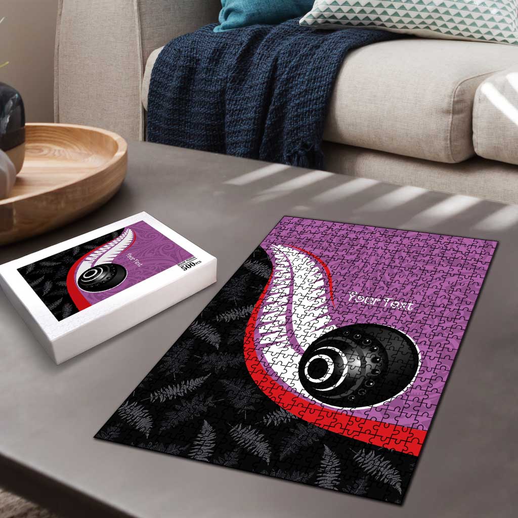Personalised Aotearoa Lawn Bowls Puzzle Maori and Silver Fern Sporty Style Pink Color - Aussie Hoodie