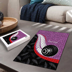 Personalised Aotearoa Lawn Bowls Puzzle Maori and Silver Fern Sporty Style Pink Color - Aussie Hoodie