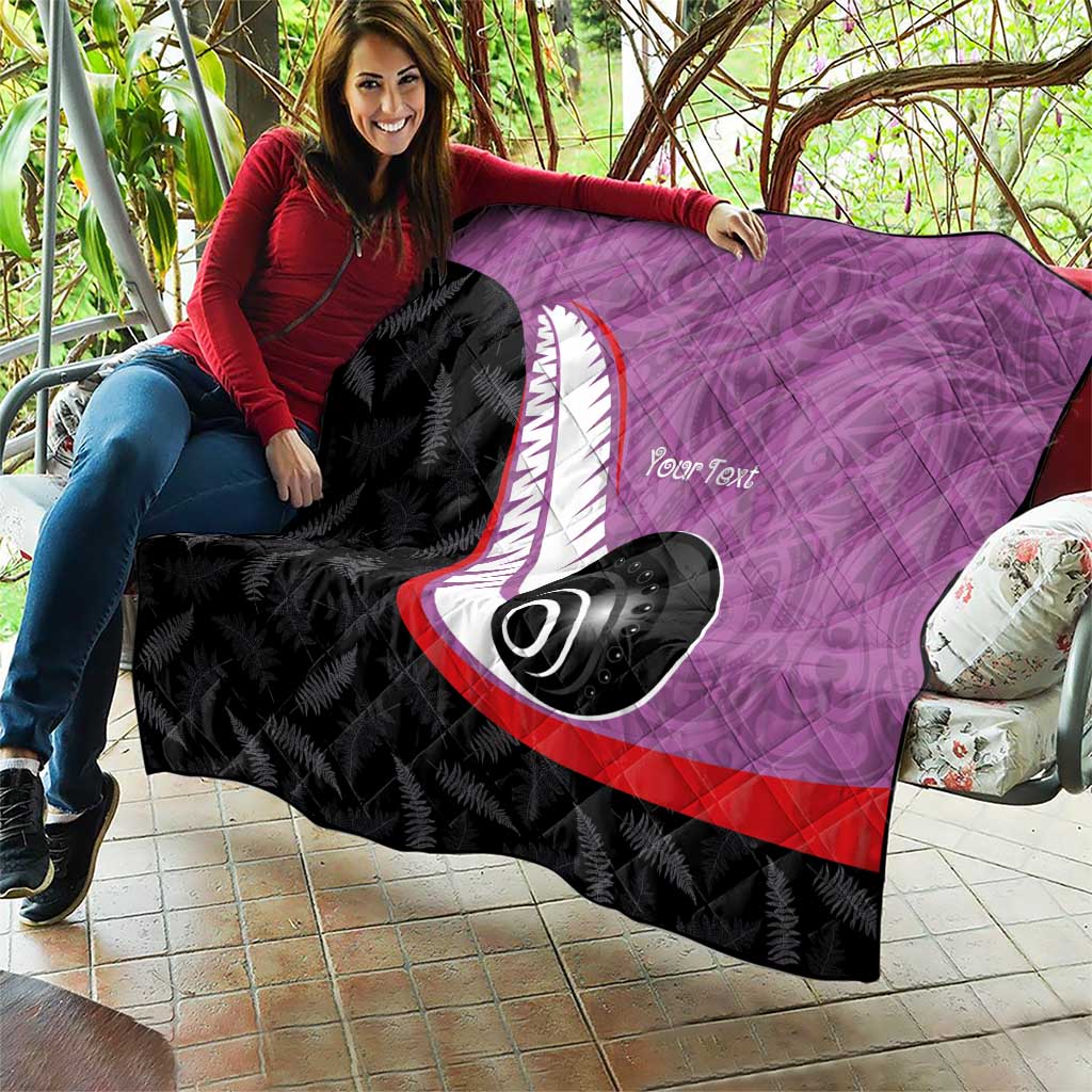 Personalised Aotearoa Lawn Bowls Quilt Maori and Silver Fern Sporty Style Pink Color - Aussie Hoodie