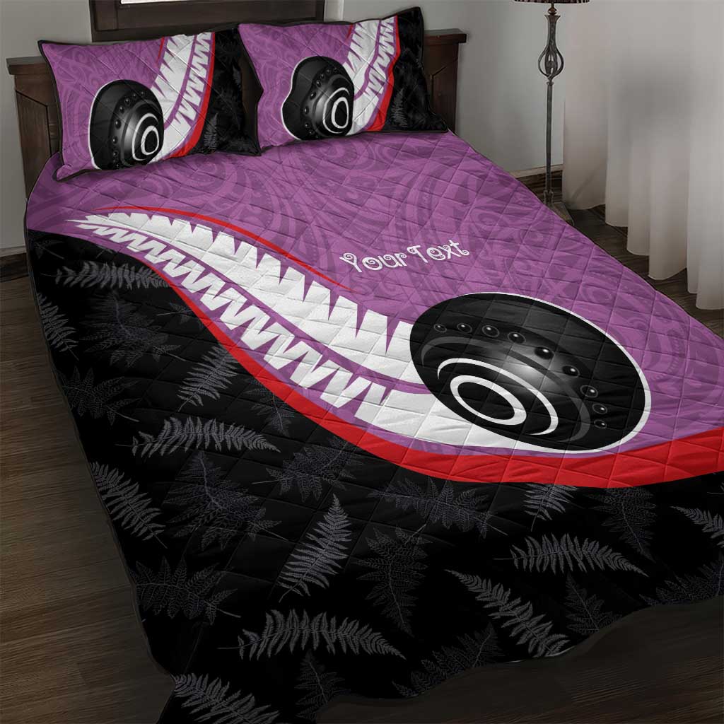 Personalised Aotearoa Lawn Bowls Quilt Bed Set Maori and Silver Fern Sporty Style Pink Color - Aussie Hoodie