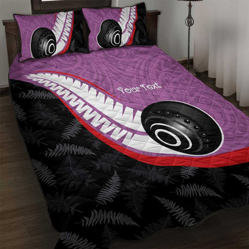 Personalised Aotearoa Lawn Bowls Quilt Bed Set Maori and Silver Fern Sporty Style Pink Color - Aussie Hoodie