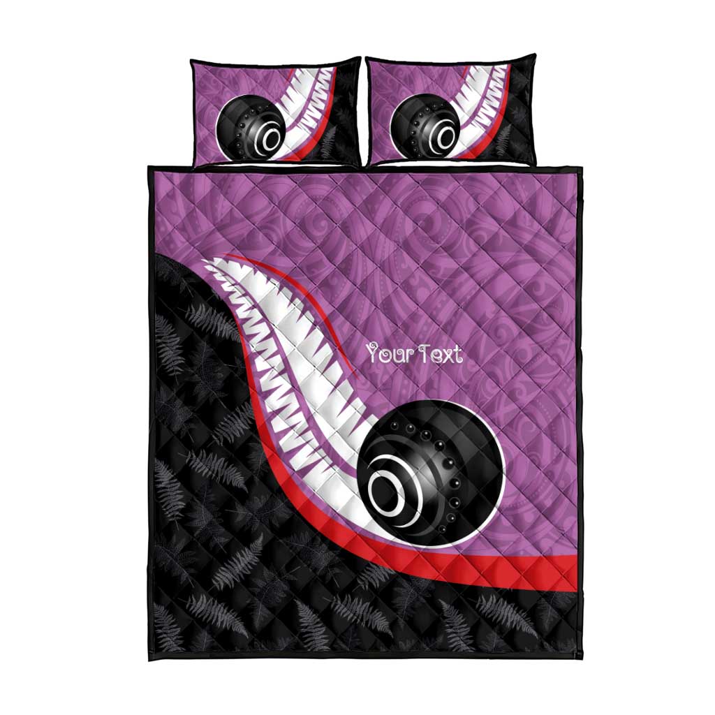 Personalised Aotearoa Lawn Bowls Quilt Bed Set Maori and Silver Fern Sporty Style Pink Color - Aussie Hoodie