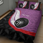 Personalised Aotearoa Lawn Bowls Quilt Bed Set Maori and Silver Fern Sporty Style Pink Color - Aussie Hoodie