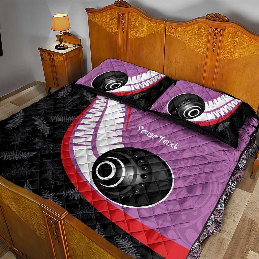 Personalised Aotearoa Lawn Bowls Quilt Bed Set Maori and Silver Fern Sporty Style Pink Color - Aussie Hoodie