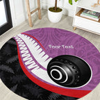 Personalised Aotearoa Lawn Bowls Round Carpet Maori and Silver Fern Sporty Style Pink Color - Aussie Hoodie