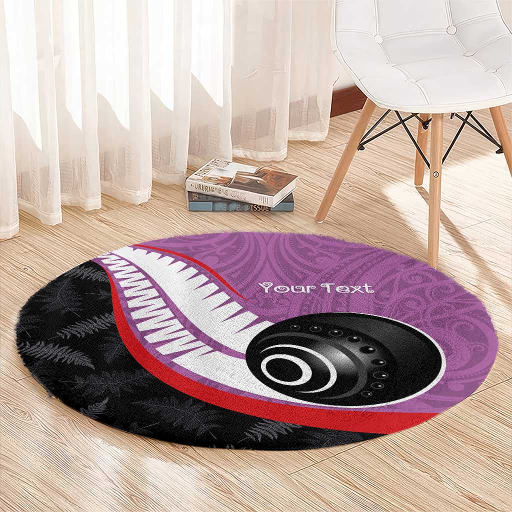Personalised Aotearoa Lawn Bowls Round Carpet Maori and Silver Fern Sporty Style Pink Color - Aussie Hoodie