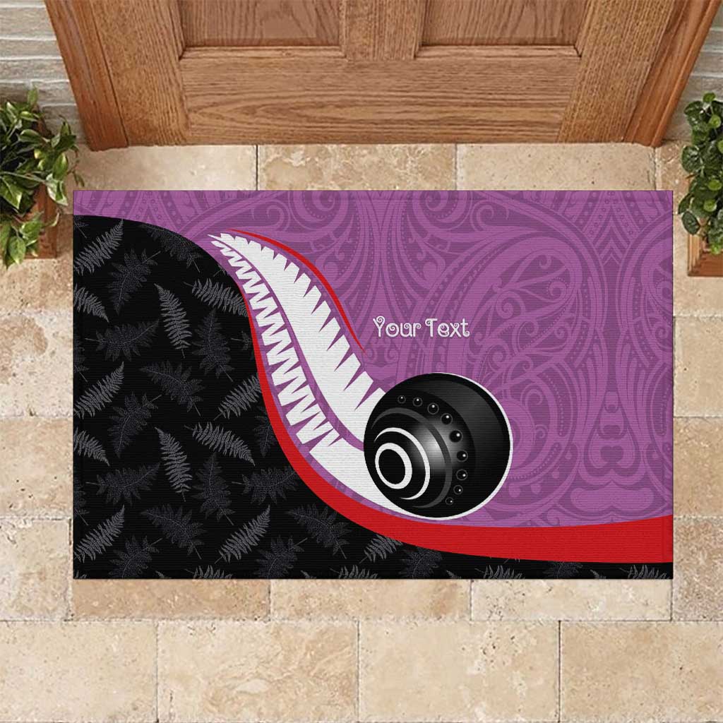 Personalised Aotearoa Lawn Bowls Rubber Doormat Maori and Silver Fern Sporty Style Pink Color - Aussie Hoodie