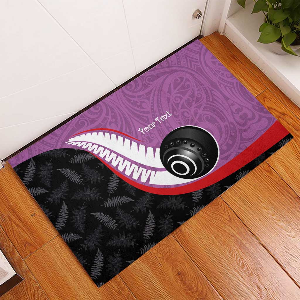 Personalised Aotearoa Lawn Bowls Rubber Doormat Maori and Silver Fern Sporty Style Pink Color - Aussie Hoodie