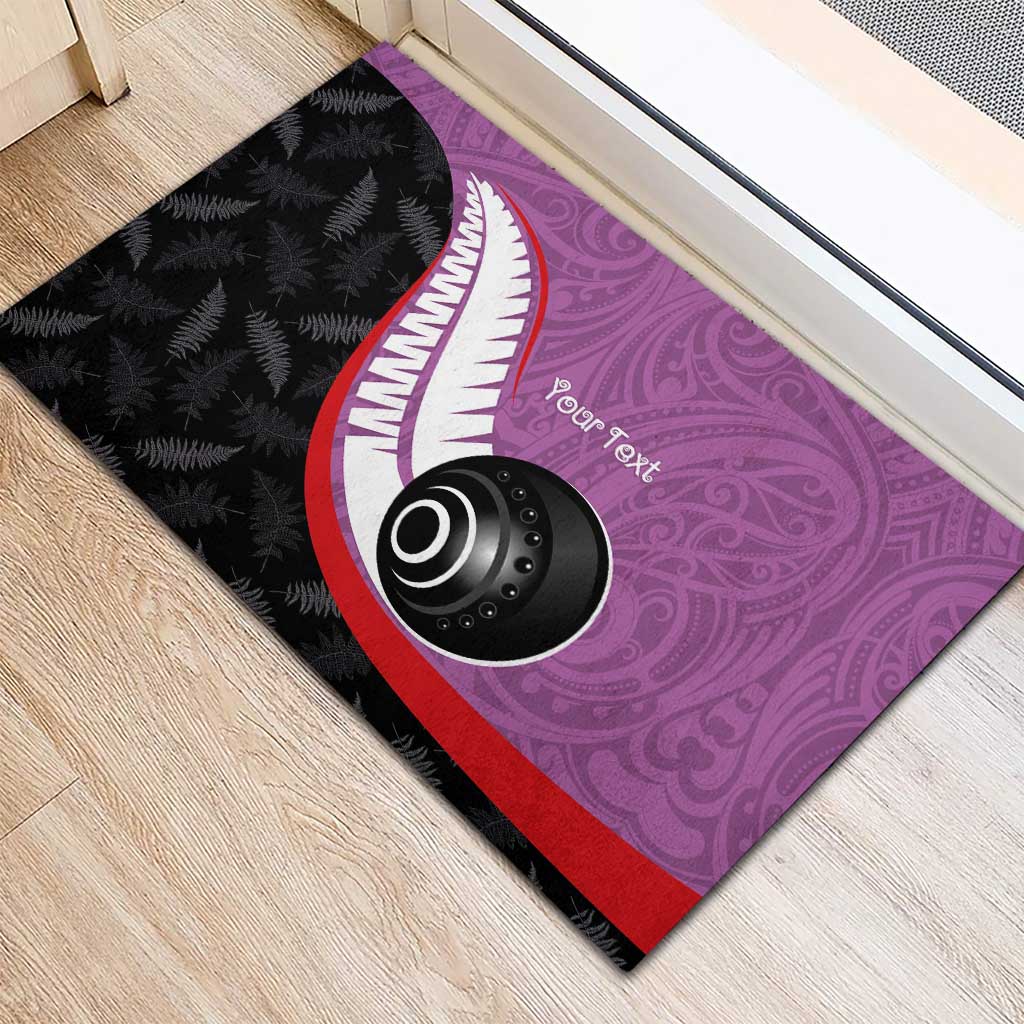 Personalised Aotearoa Lawn Bowls Rubber Doormat Maori and Silver Fern Sporty Style Pink Color - Aussie Hoodie