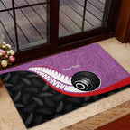 Personalised Aotearoa Lawn Bowls Rubber Doormat Maori and Silver Fern Sporty Style Pink Color - Aussie Hoodie