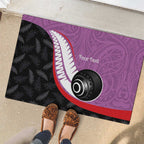 Personalised Aotearoa Lawn Bowls Rubber Doormat Maori and Silver Fern Sporty Style Pink Color - Aussie Hoodie