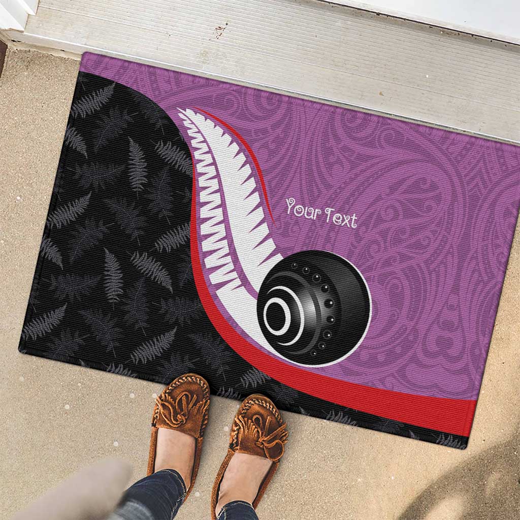 Personalised Aotearoa Lawn Bowls Rubber Doormat Maori and Silver Fern Sporty Style Pink Color - Aussie Hoodie