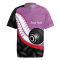Personalised Aotearoa Lawn Bowls Rugby Jersey Maori and Silver Fern Sporty Style Pink Color - Aussie Hoodie