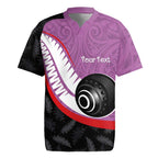 Personalised Aotearoa Lawn Bowls Rugby Jersey Maori and Silver Fern Sporty Style Pink Color - Aussie Hoodie