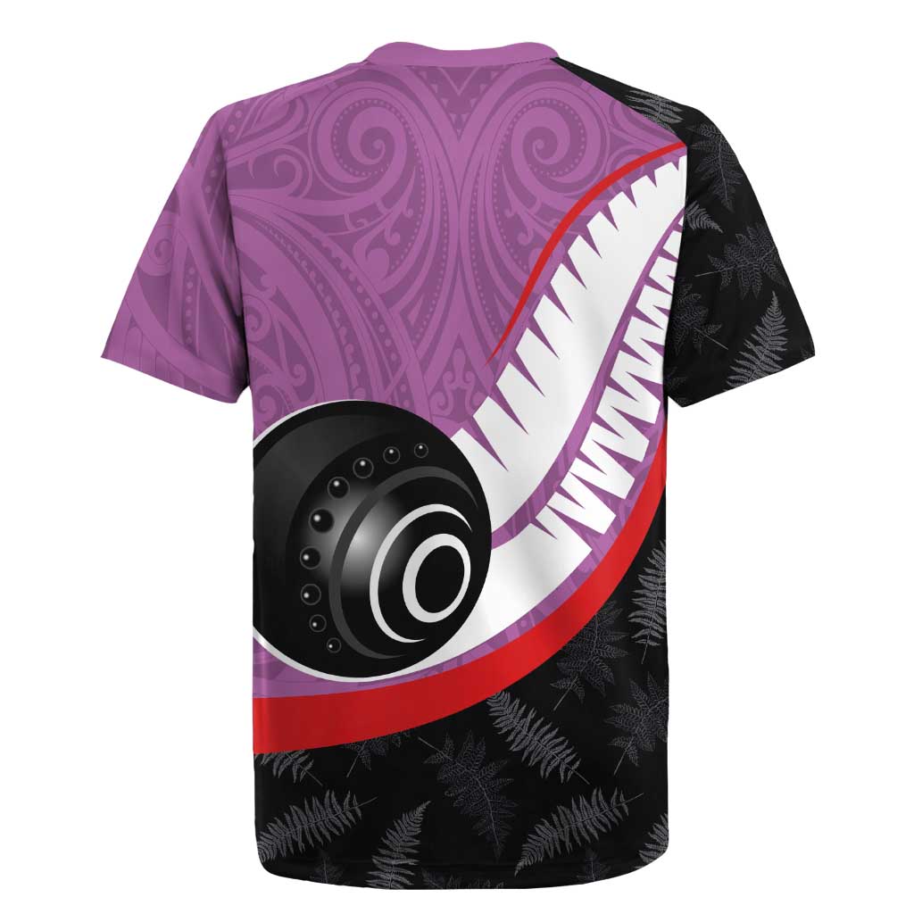 Personalised Aotearoa Lawn Bowls Rugby Jersey Maori and Silver Fern Sporty Style Pink Color - Aussie Hoodie