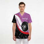 Personalised Aotearoa Lawn Bowls Scrub Top Maori and Silver Fern Sporty Style Pink Color - Aussie Hoodie