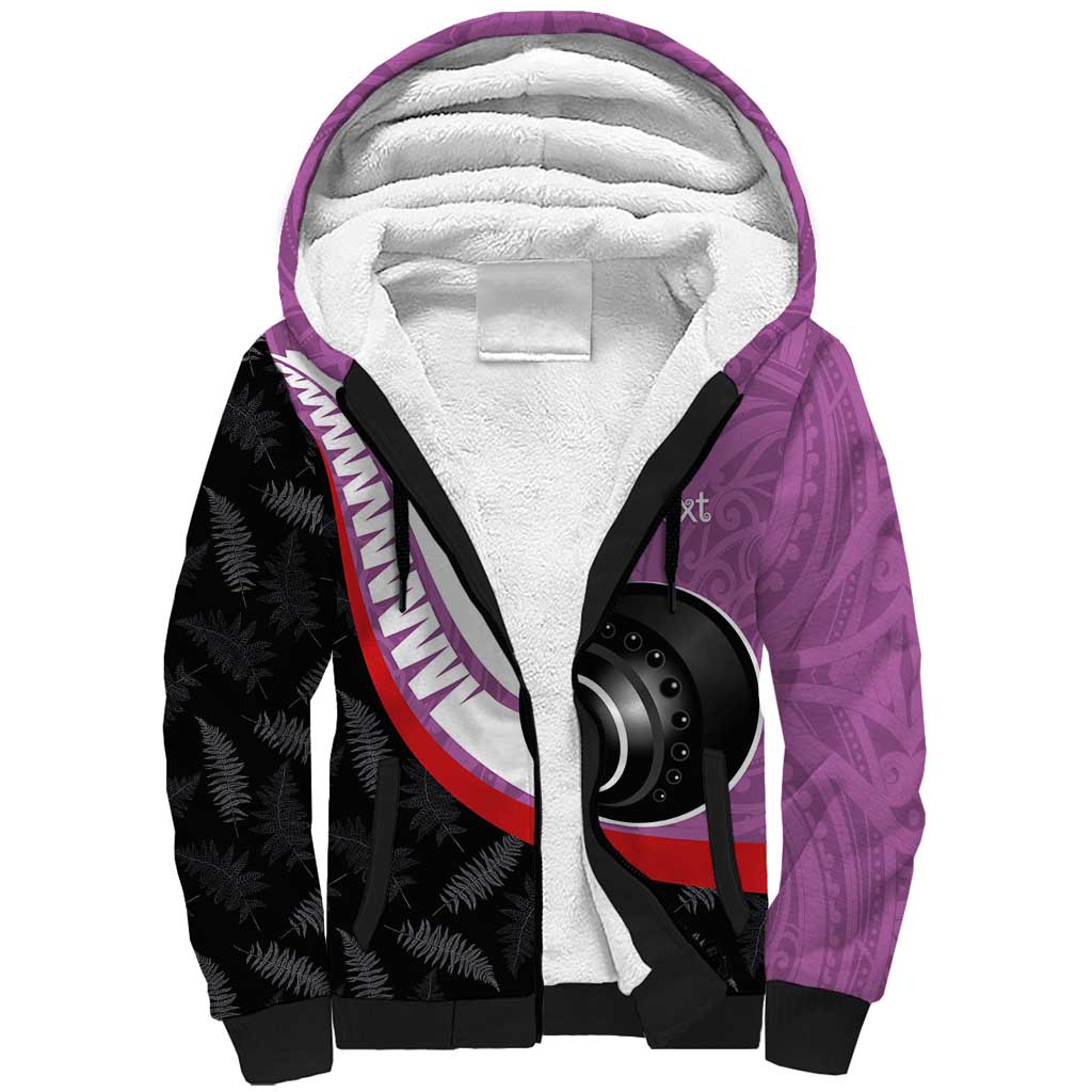 Personalised Aotearoa Lawn Bowls Sherpa Hoodie Maori and Silver Fern Sporty Style Pink Color - Aussie Hoodie