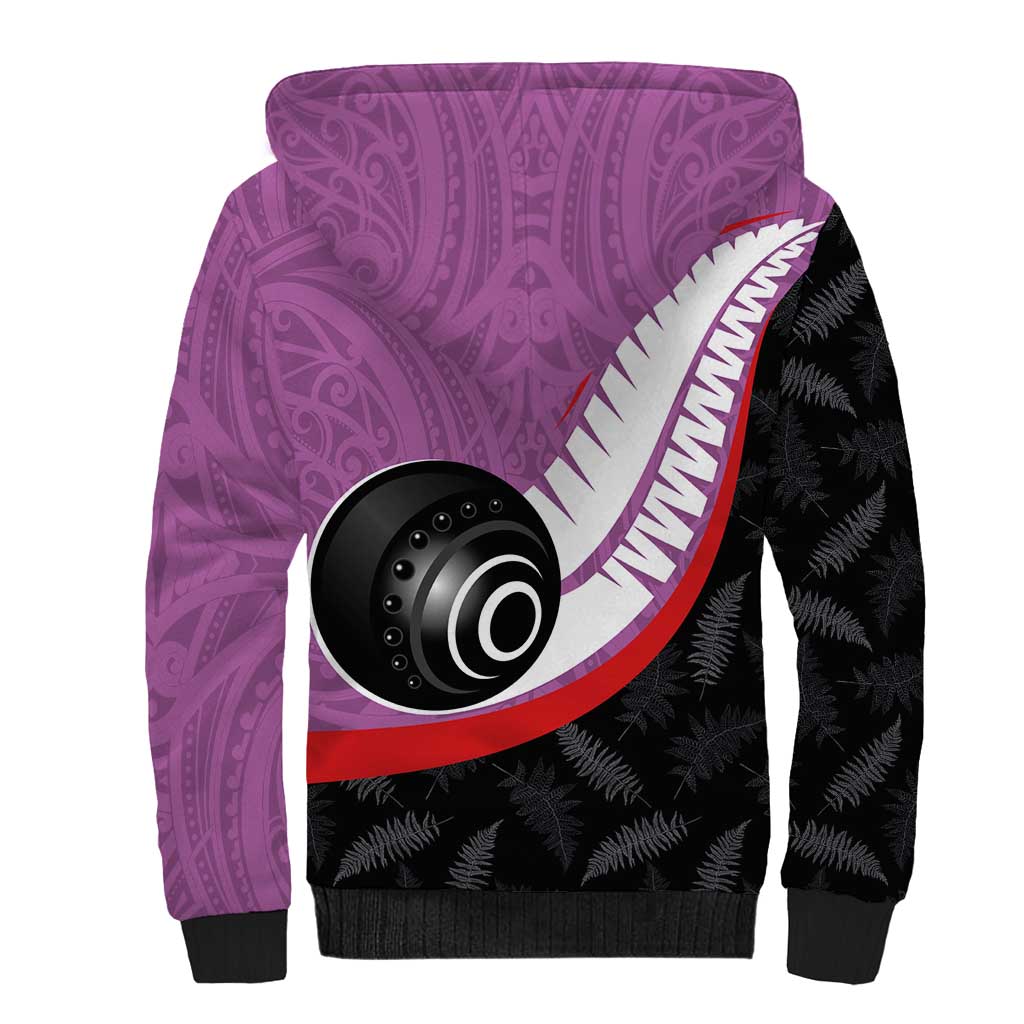 Personalised Aotearoa Lawn Bowls Sherpa Hoodie Maori and Silver Fern Sporty Style Pink Color - Aussie Hoodie