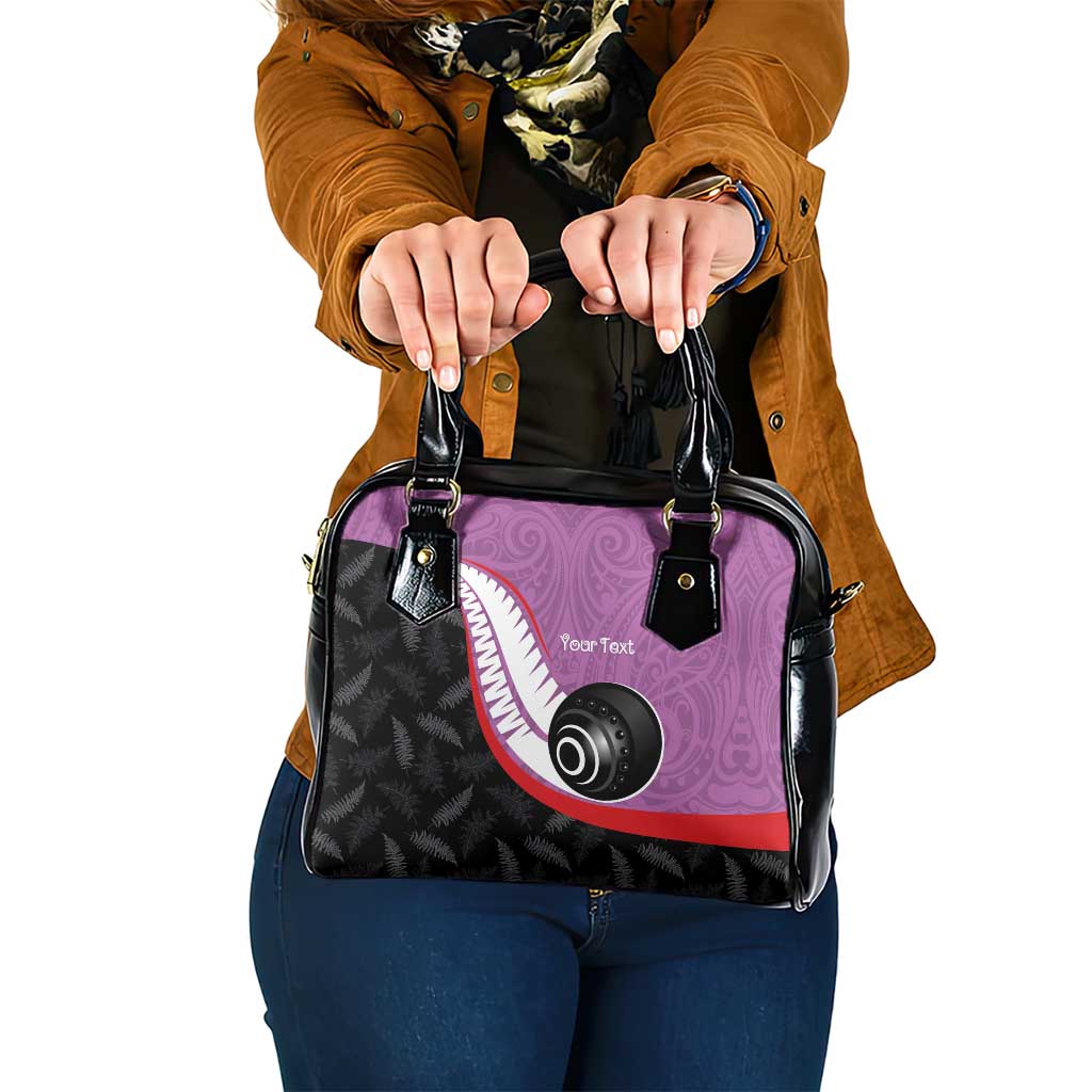 Personalised Aotearoa Lawn Bowls Shoulder Handbag Maori and Silver Fern Sporty Style Pink Color - Aussie Hoodie
