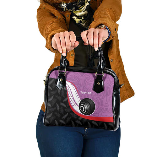 Personalised Aotearoa Lawn Bowls Shoulder Handbag Maori and Silver Fern Sporty Style Pink Color - Aussie Hoodie