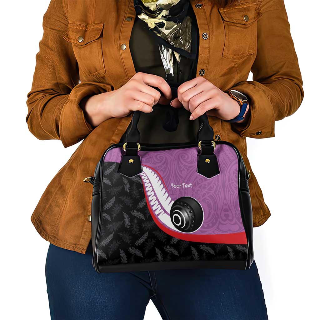 Personalised Aotearoa Lawn Bowls Shoulder Handbag Maori and Silver Fern Sporty Style Pink Color - Aussie Hoodie