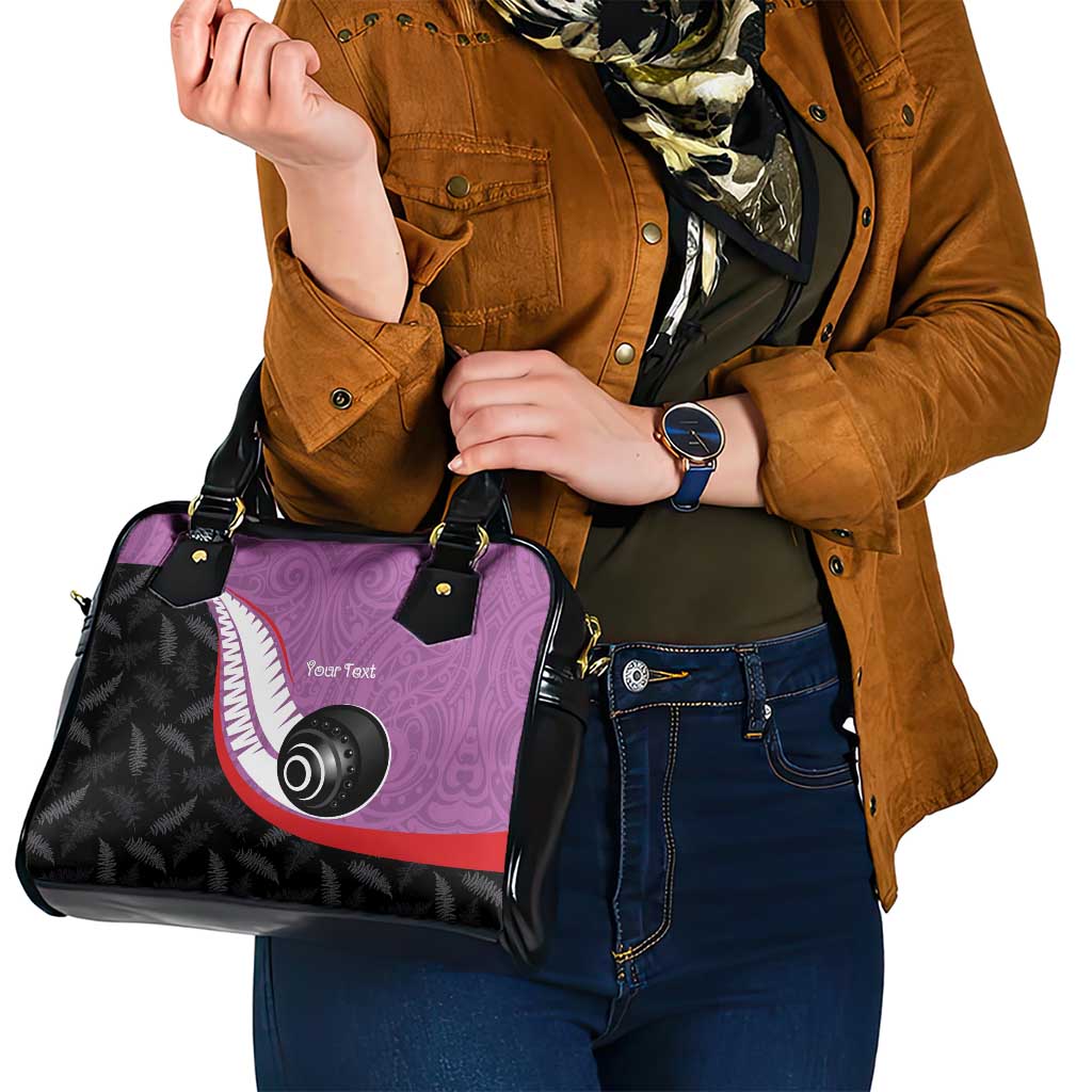 Personalised Aotearoa Lawn Bowls Shoulder Handbag Maori and Silver Fern Sporty Style Pink Color - Aussie Hoodie