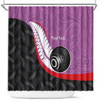 Personalised Aotearoa Lawn Bowls Shower Curtain Maori and Silver Fern Sporty Style Pink Color - Aussie Hoodie