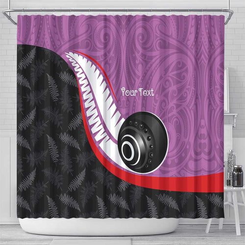 Personalised Aotearoa Lawn Bowls Shower Curtain Maori and Silver Fern Sporty Style Pink Color - Aussie Hoodie