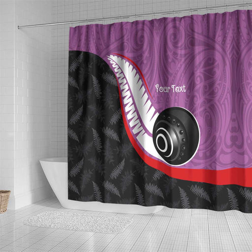 Personalised Aotearoa Lawn Bowls Shower Curtain Maori and Silver Fern Sporty Style Pink Color - Aussie Hoodie