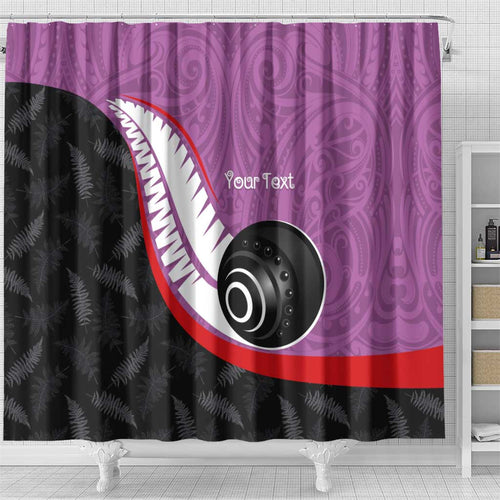 Personalised Aotearoa Lawn Bowls Shower Curtain Maori and Silver Fern Sporty Style Pink Color - Aussie Hoodie
