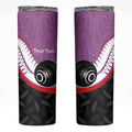 Personalised Aotearoa Lawn Bowls Skinny Tumbler Maori and Silver Fern Sporty Style Pink Color - Aussie Hoodie