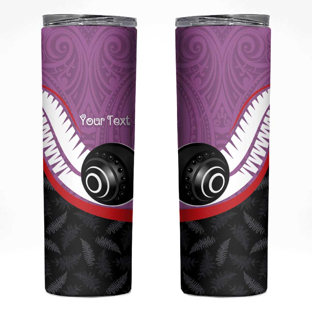 Personalised Aotearoa Lawn Bowls Skinny Tumbler Maori and Silver Fern Sporty Style Pink Color - Aussie Hoodie