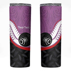 Personalised Aotearoa Lawn Bowls Skinny Tumbler Maori and Silver Fern Sporty Style Pink Color - Aussie Hoodie