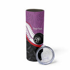 Personalised Aotearoa Lawn Bowls Skinny Tumbler Maori and Silver Fern Sporty Style Pink Color - Aussie Hoodie