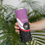 Personalised Aotearoa Lawn Bowls Skinny Tumbler Maori and Silver Fern Sporty Style Pink Color - Aussie Hoodie