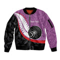 Personalised Aotearoa Lawn Bowls Sleeve Zip Bomber Jacket Maori and Silver Fern Sporty Style Pink Color - Aussie Hoodie