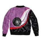 Personalised Aotearoa Lawn Bowls Sleeve Zip Bomber Jacket Maori and Silver Fern Sporty Style Pink Color - Aussie Hoodie