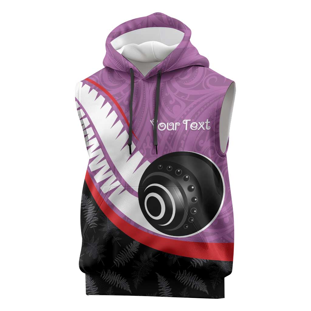 Personalised Aotearoa Lawn Bowls Sleeveless Hoodie Maori and Silver Fern Sporty Style Pink Color - Aussie Hoodie