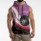Personalised Aotearoa Lawn Bowls Sleeveless Hoodie Maori and Silver Fern Sporty Style Pink Color - Aussie Hoodie