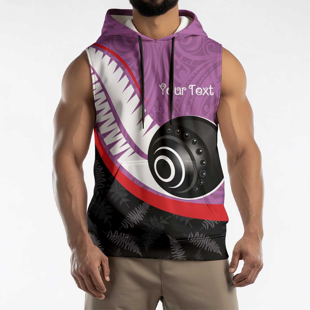 Personalised Aotearoa Lawn Bowls Sleeveless Hoodie Maori and Silver Fern Sporty Style Pink Color - Aussie Hoodie