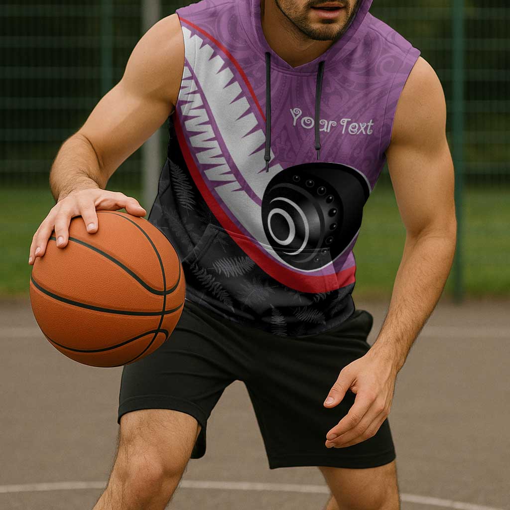 Personalised Aotearoa Lawn Bowls Sleeveless Hoodie Maori and Silver Fern Sporty Style Pink Color - Aussie Hoodie