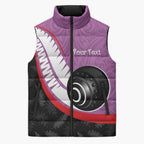 Personalised Aotearoa Lawn Bowls Sleeveless Puffer Jacket Maori and Silver Fern Sporty Style Pink Color - Aussie Hoodie