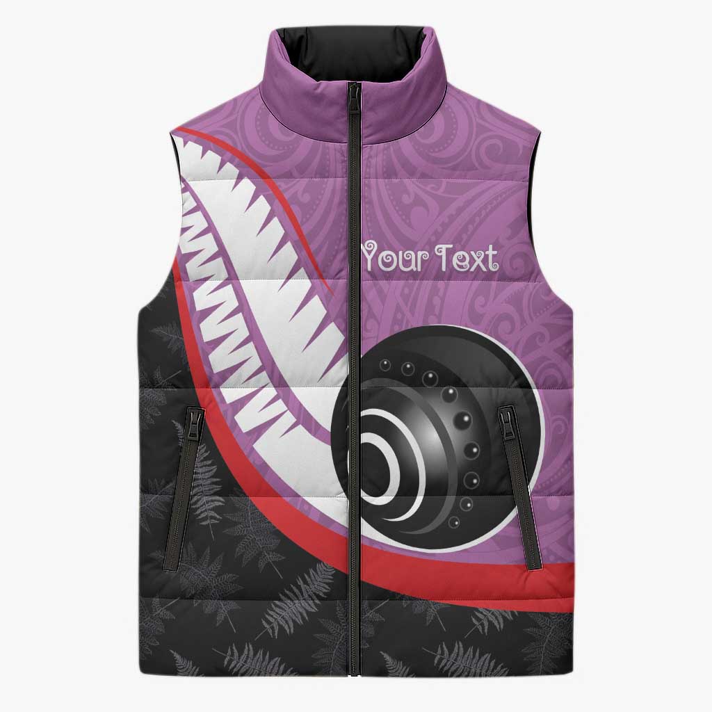 Personalised Aotearoa Lawn Bowls Sleeveless Puffer Jacket Maori and Silver Fern Sporty Style Pink Color - Aussie Hoodie