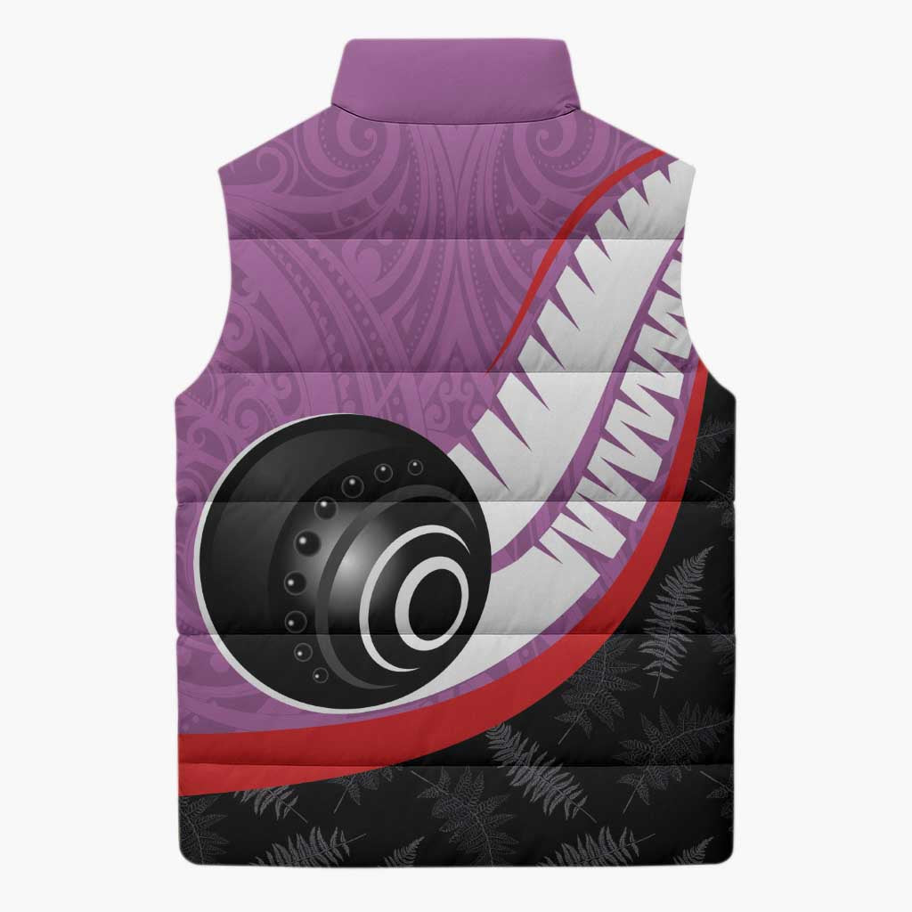 Personalised Aotearoa Lawn Bowls Sleeveless Puffer Jacket Maori and Silver Fern Sporty Style Pink Color - Aussie Hoodie