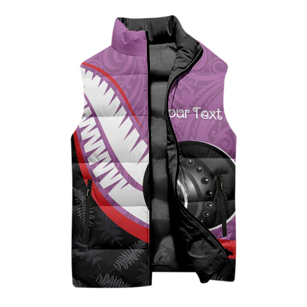Personalised Aotearoa Lawn Bowls Sleeveless Puffer Jacket Maori and Silver Fern Sporty Style Pink Color - Aussie Hoodie