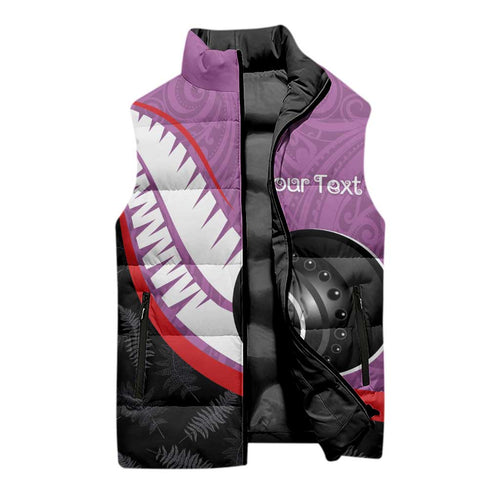 Personalised Aotearoa Lawn Bowls Sleeveless Puffer Jacket Maori and Silver Fern Sporty Style Pink Color - Aussie Hoodie