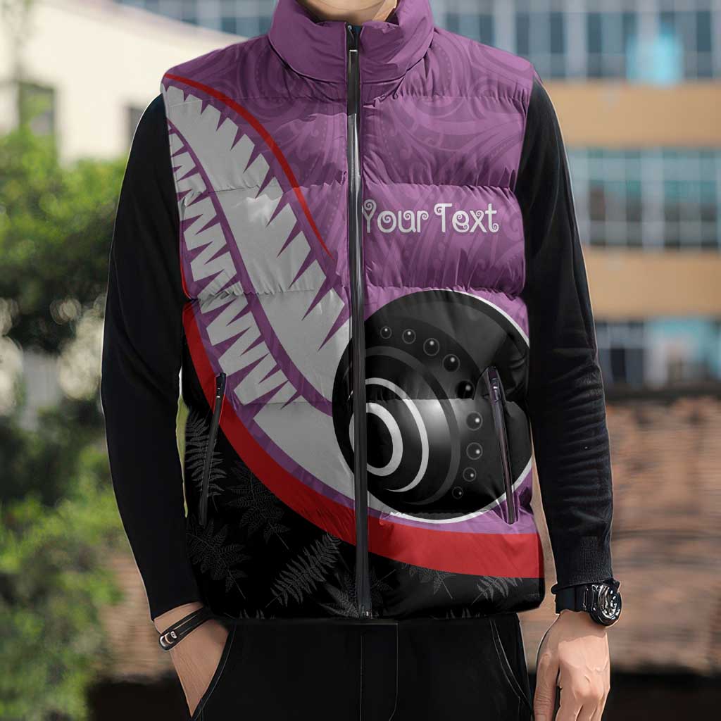 Personalised Aotearoa Lawn Bowls Sleeveless Puffer Jacket Maori and Silver Fern Sporty Style Pink Color - Aussie Hoodie