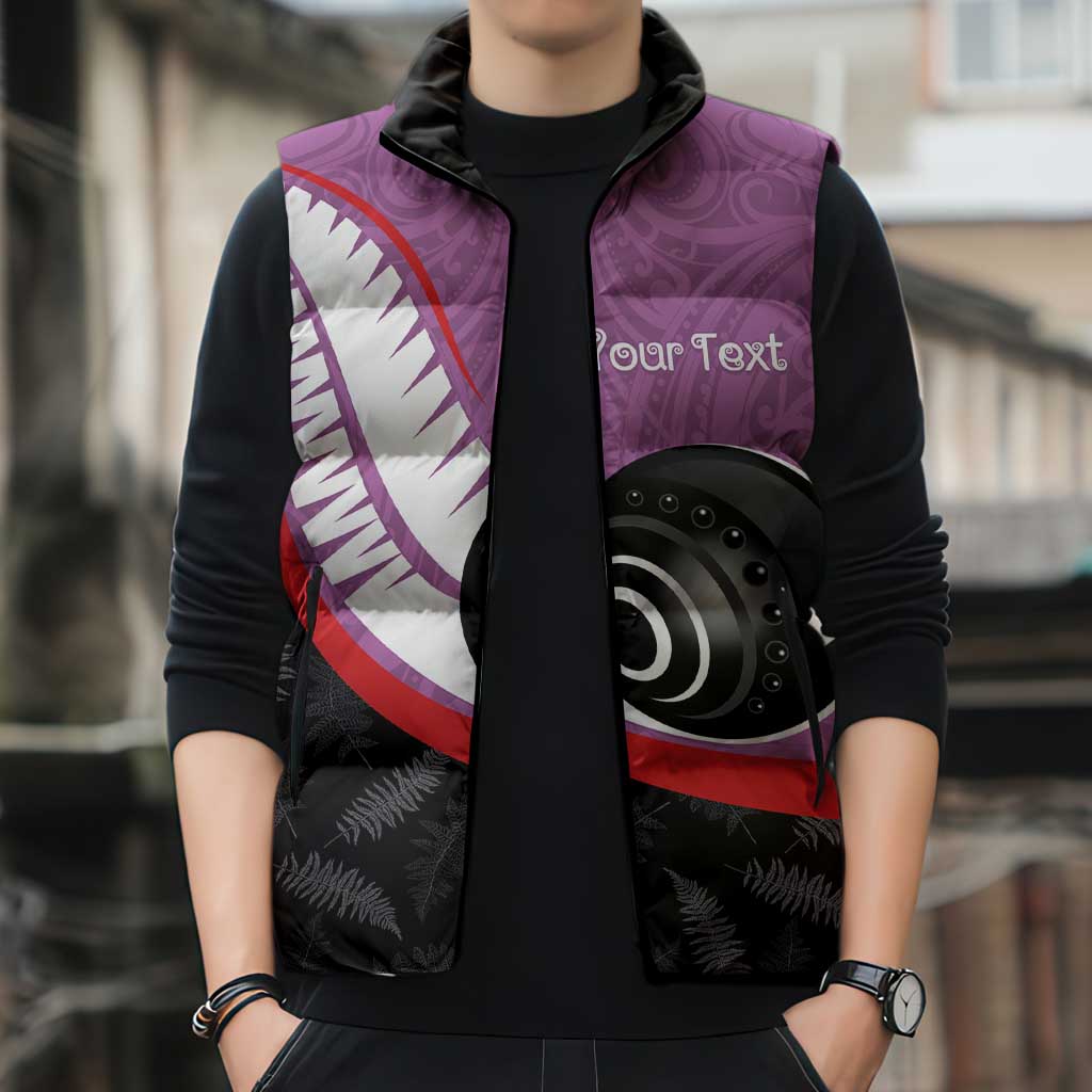 Personalised Aotearoa Lawn Bowls Sleeveless Puffer Jacket Maori and Silver Fern Sporty Style Pink Color - Aussie Hoodie